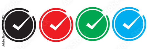 Check box icon with correct, accept checkmark icons tick box checked. Check mark icon symbols vector.