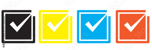 Check box icon with correct, accept checkmark icons tick box checked. Check mark icon symbols vector.