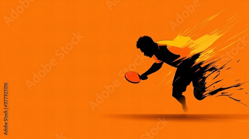 Wallpaper Mural Dynamic silhouette of a male athlete intensely playing table tennis against a vibrant orange backdrop. Torontodigital.ca