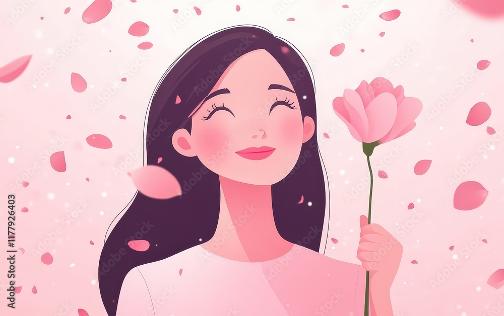 A woman gently cradles a vibrant flower, embodying love and beauty on Valentine's Day.