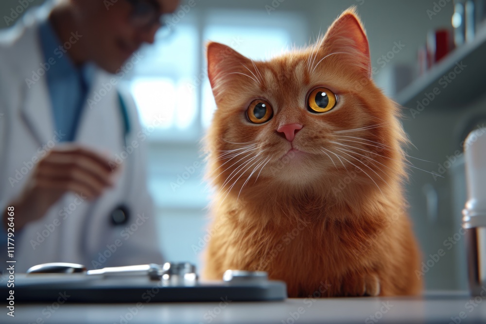 Red cat with veterinarian doctor. Veterinary clinic. Red cat with veterinarian doctor. Veterinary clinic.