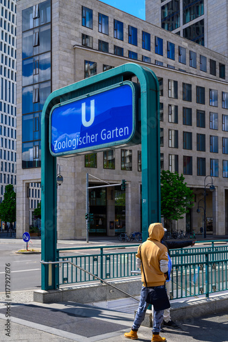 View of the sign for the Zoologischer Garten subway station in the center of Berlin. photo