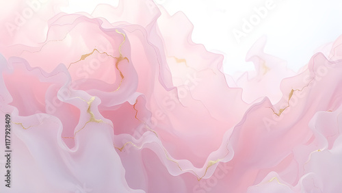 Ethereal pastel swirl with golden accents abstarct background. photo