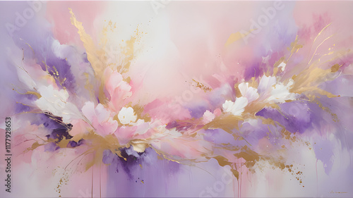 Ethereal pastel swirl with golden accents abstarct background. photo