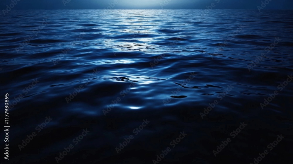 Naklejka premium Mystical Night Ocean: Deep Blue Water Under Moonlight