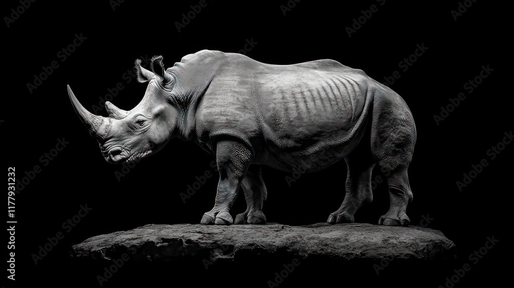 Fototapeta premium Majestic Rhino in Monochrome: A Powerful Portrait of Wildlife