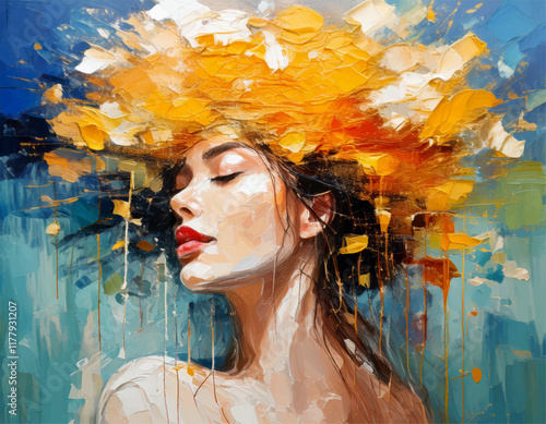 watercolor portrait of a woman with golden hair painting vector, woman wall art paint decoration abstract	