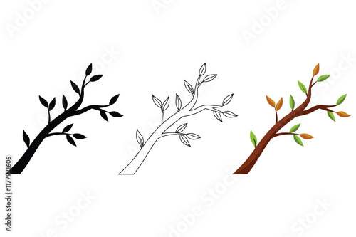 tree branch color, line art, and silhouette