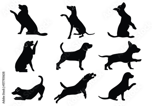 Set of dog silhouette vector Dogs and puppies in different breed