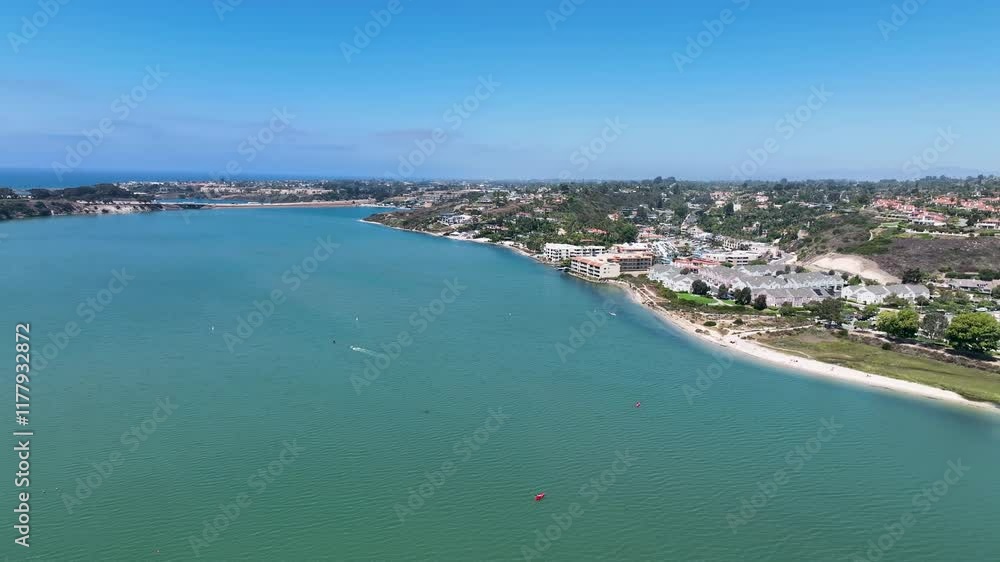 Aerial of lagoon with wealthy villas on a clear day in Carlsbad, San Diego, California, USA Aerial of lagoon with wealthy villas on a clear day in Carlsbad, San Diego, California, USA