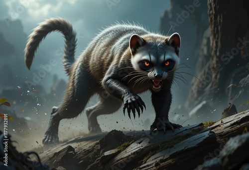 Aggressive fantasy raccoon creature photo