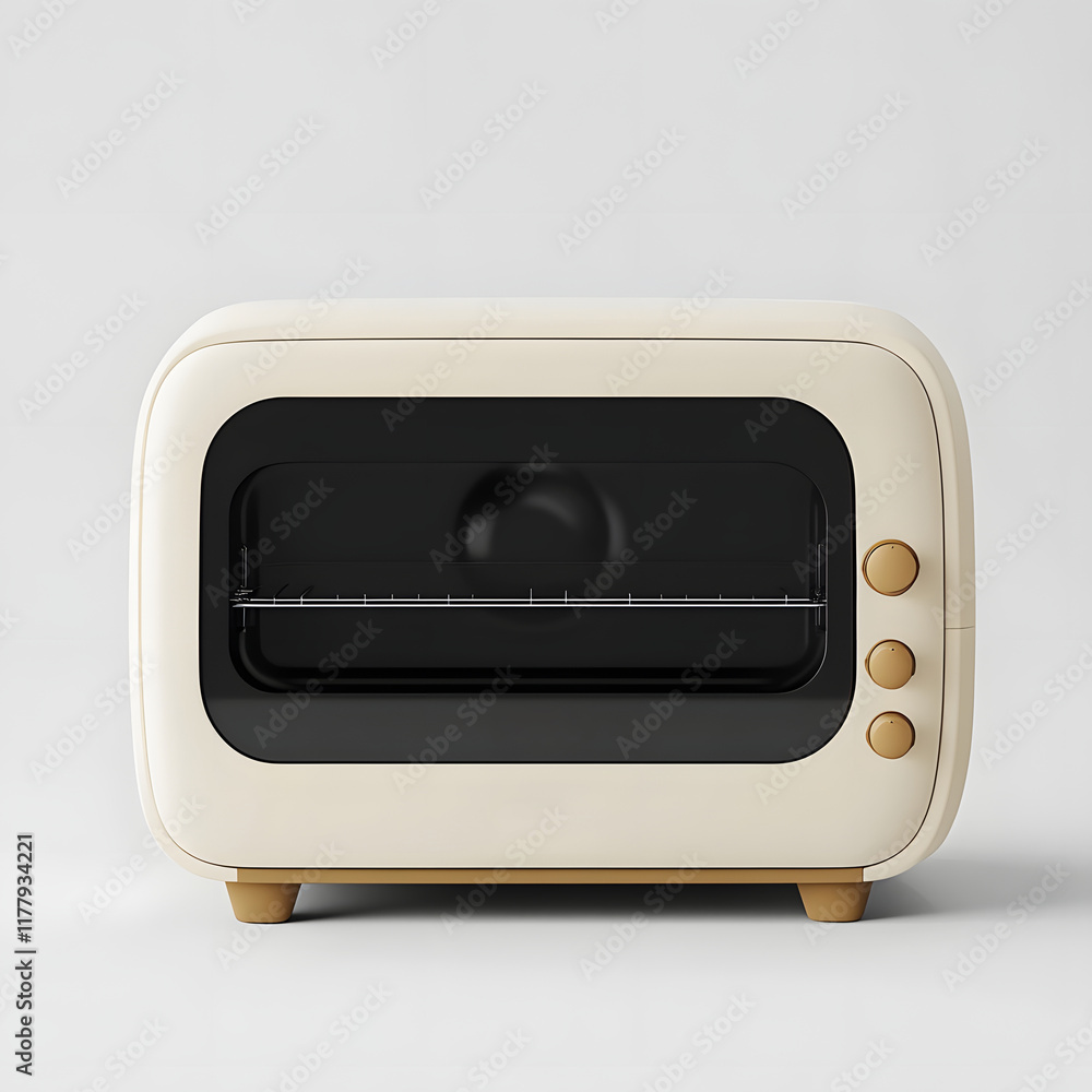 Obraz premium Elegant Off White Compact Oven with Curved Design for Modern Home Kitchens