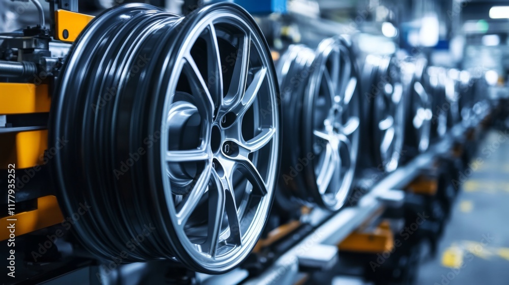 Fototapeta premium Automotive Wheel Manufacturing Process: Industrial Precision