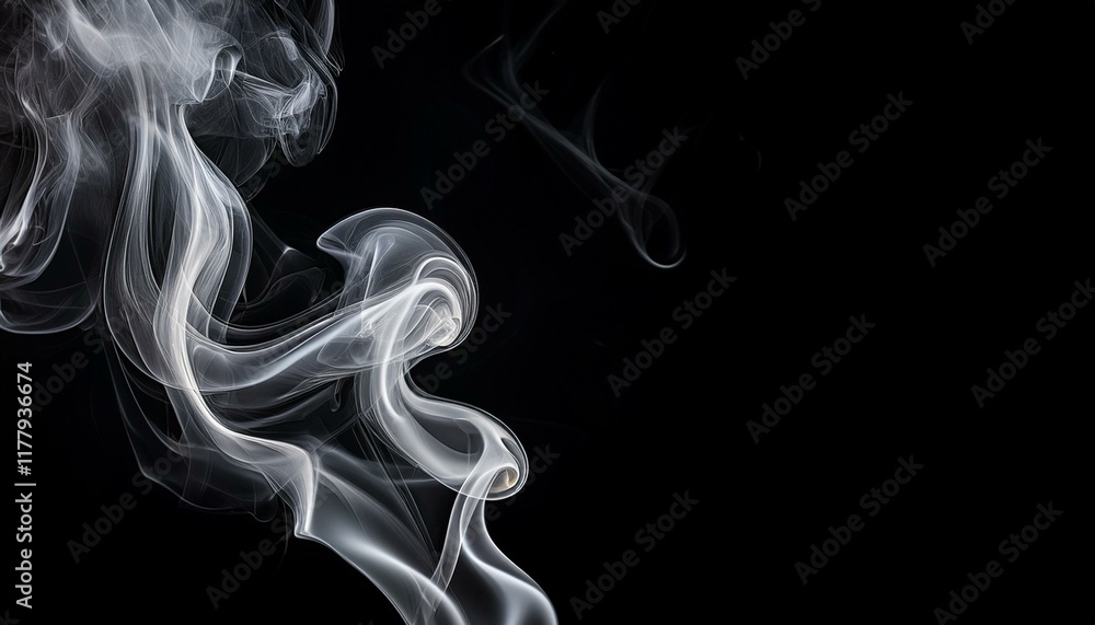 Abstract swirls of white smoke against a stark black background. Abstract swirls of white smoke against a stark black background.