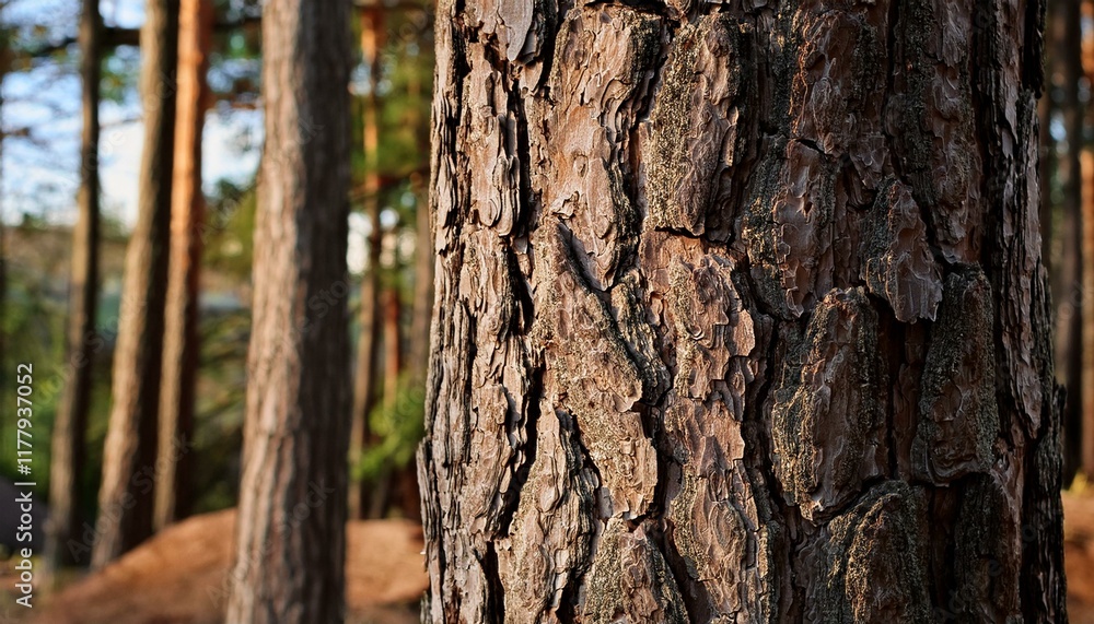 Close-up of a pine tree trunk in a forest, showcasing its textured bark. Close-up of a pine tree trunk in a forest, showcasing its textured bark.