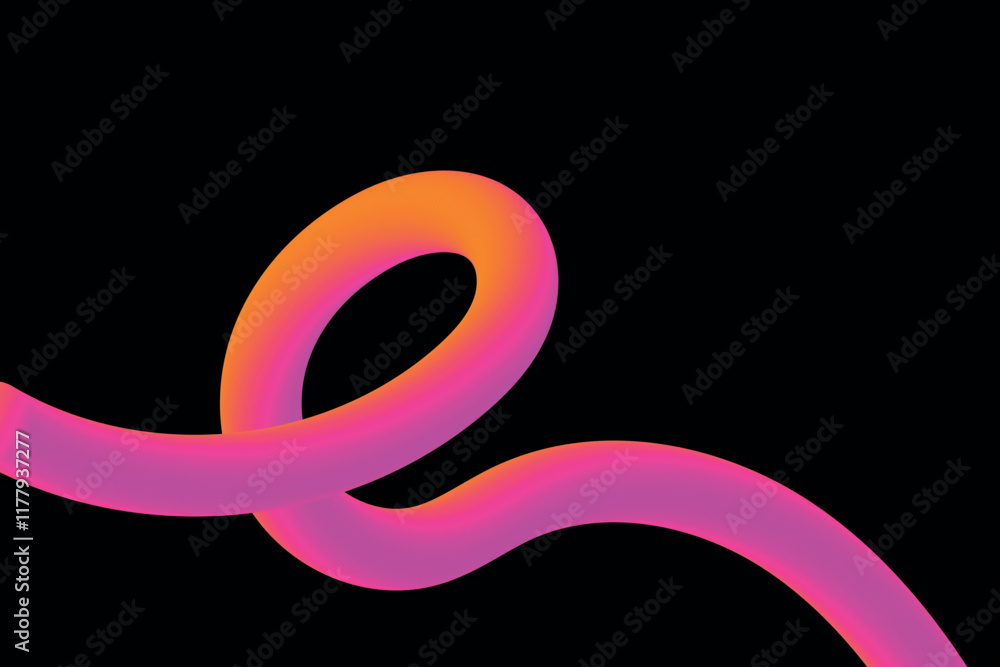 Background with pink abstract volumetric curved line. Vector pink curved line with gradient on black background. Background with pink abstract volumetric curved line. Vector pink curved line with gradient on black background.