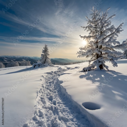 Wallpaper Mural Beautiful winter landscape with snow covered trees and path in the forest Torontodigital.ca