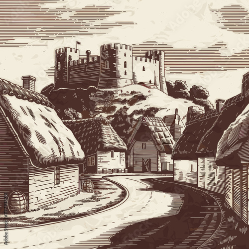 Medieval Village and Castle Landscape