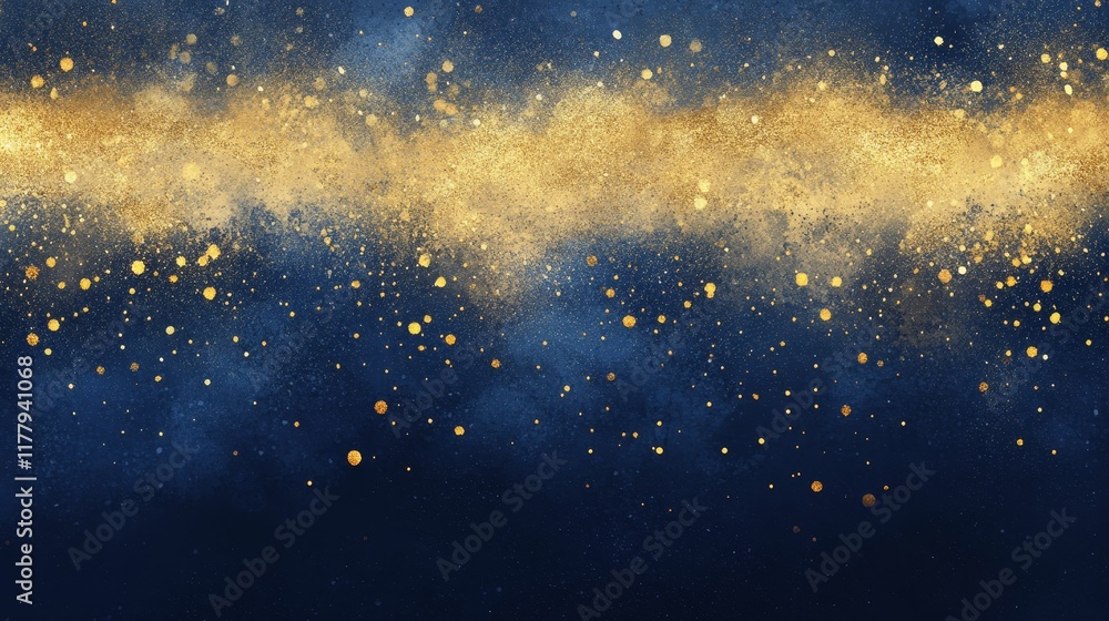 Naklejka premium A shimmering gold and blue abstract background with a starry effect.