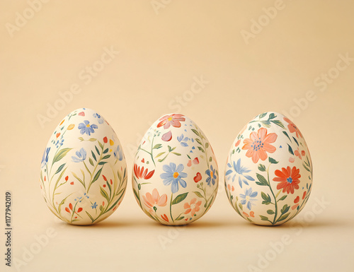 Cream Floral Adorned Easter Eggs with Touches of Spring photo