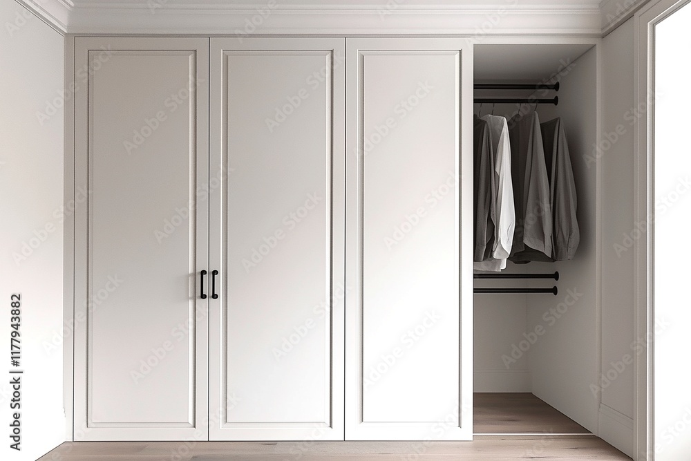 Fototapeta premium Elegant white built-in wardrobe