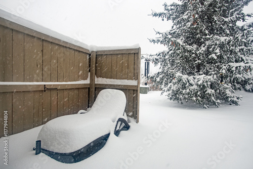 Snow-covered Chaise in Midwest Blizzard photo