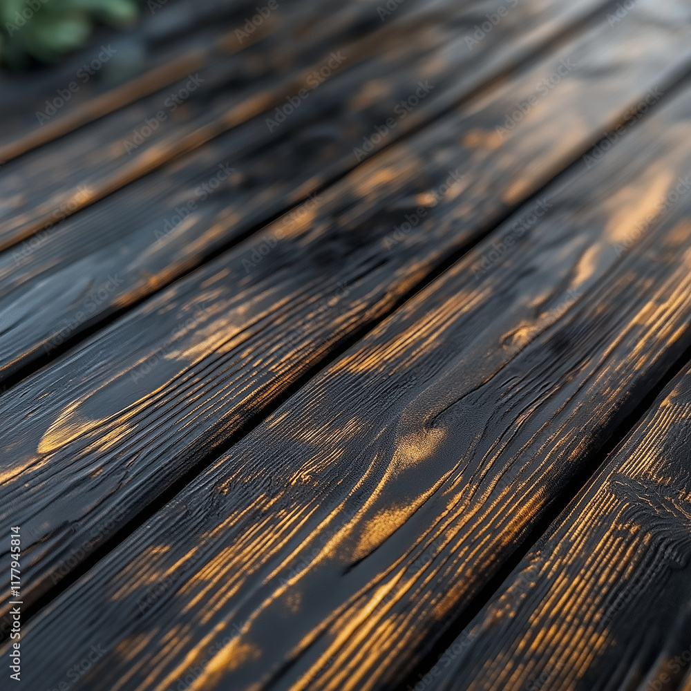 Fototapeta premium Cocoa Wood Deck Featuring Bold Black Veins