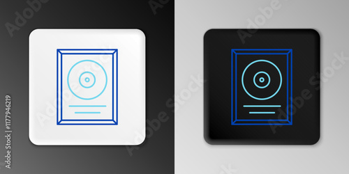 Line CD disk award in frame icon isolated on grey background. Modern ceremony. Best seller. Musical trophy. Colorful outline concept. Vector