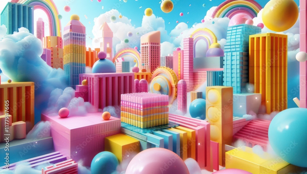 Fototapeta premium Abstract Cityscape in a Candy-Colored Dream