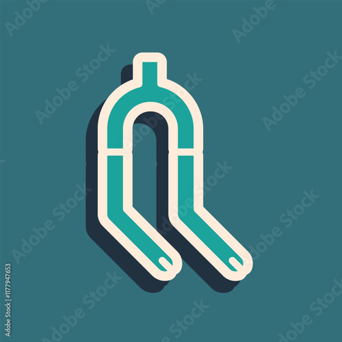 Green Bicycle suspension fork icon isolated on green background. Sport transportation spare part steering wheel. Long shadow style. Vector