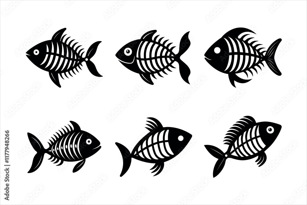 Fototapeta premium Simple Black and White Fish Skeletons