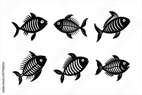 Simple Black and White Fish Skeletons