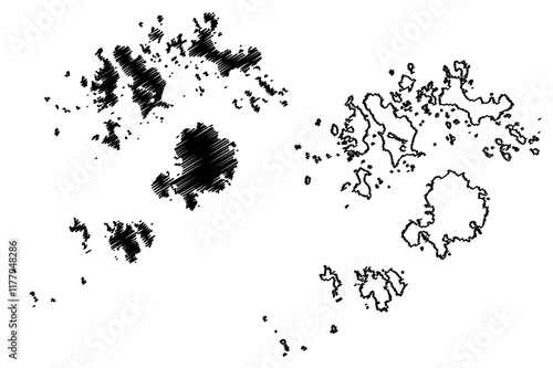 Isles of Scilly (United Kingdom of Great Britain and Northern Ireland, county Cornwall, England) map, Mary's, Tresco, St Martin's, St Agnes, Bryher, Samson, Annet, St. Helen's, Teän, Great Ganilly