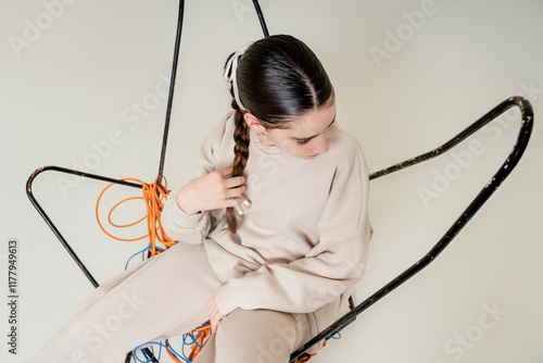 Top view braided girl  photo