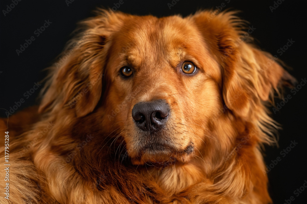 Close-up portrait of a hovawart dog under studio lighting Close-up portrait of a hovawart dog under studio lighting