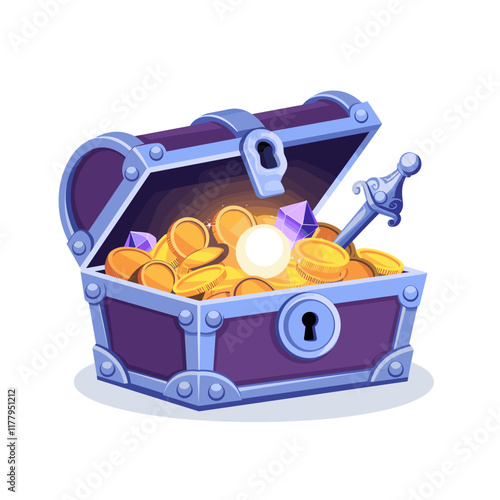 Enchanted Treasure Chest with Gems and Sword