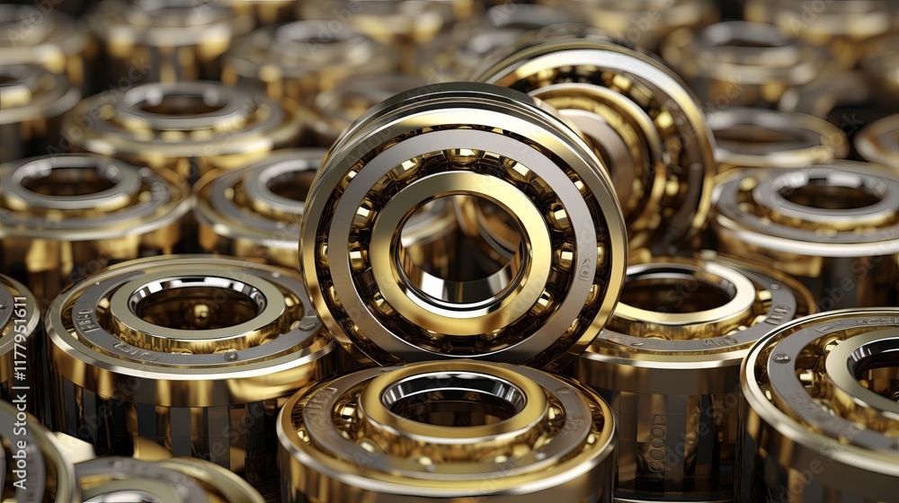 Shiny metallic ball bearings stacked together in an intricate arrangement. Generative AI Shiny metallic ball bearings stacked together in an intricate arrangement. Generative AI
