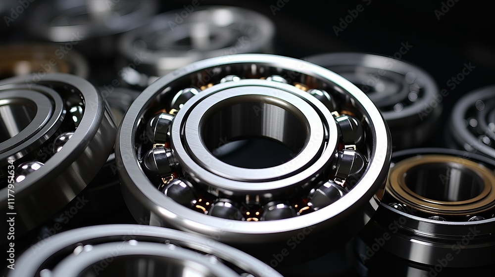 Precision craftsmanship shines in a collection of high-quality ball bearings. Generative AI Precision craftsmanship shines in a collection of high-quality ball bearings. Generative AI