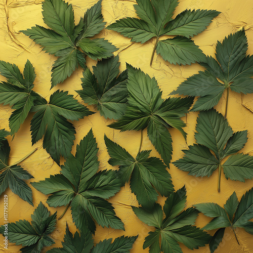 Nettle Leaves Against a Golden Background: A Top View Perspective