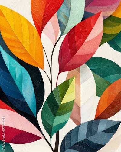 Vibrant Colorful Abstract Tropical Leaves Botanical Art Print Nature Decor