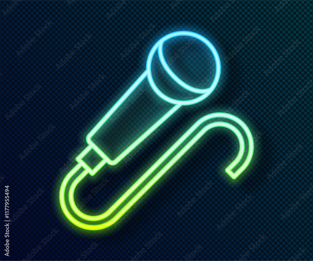Glowing neon line Microphone icon isolated on black background. On air radio mic microphone. Speaker sign. Vector Glowing neon line Microphone icon isolated on black background. On air radio mic microphone. Speaker sign. Vector