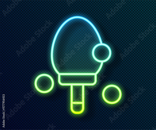 Glowing neon line Racket for playing table tennis icon isolated on black background. Vector