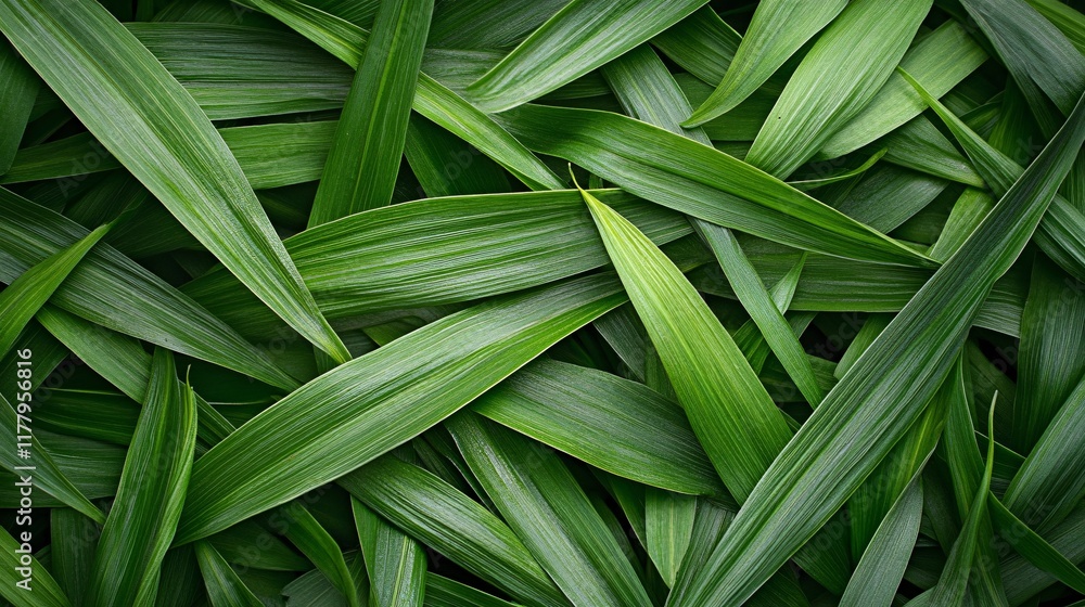 Green grass blades arranged densely on a flat surface in a natural setting Green grass blades arranged densely on a flat surface in a natural setting