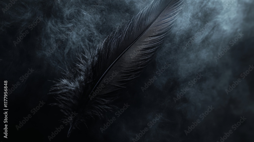 Obraz premium Isolated Black Feather on White Background, ideal for design and creative projects