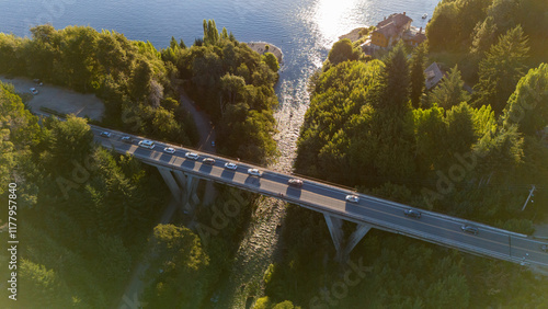 Aerial view of the bridge over the river in Villa Langostura photo