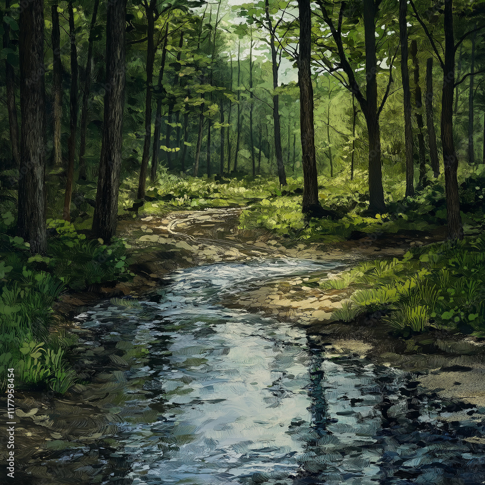 Fototapeta premium Babbling Creek Through Underbrush: A Natural Symphony