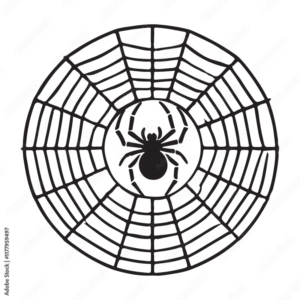 Obraz premium Spider on Web Silhouette Vector Art