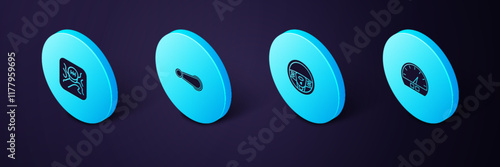 Set Isometric Speedometer, Steering wheel, Car door handle and Gear shifter icon. Vector