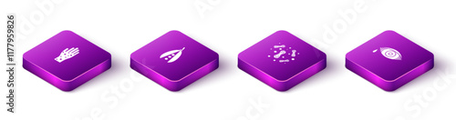 Set Isometric Hand with psoriasis or eczema, Kidney beans, Bacteria and Reddish eye allergic conjunctivitis icon. Vector