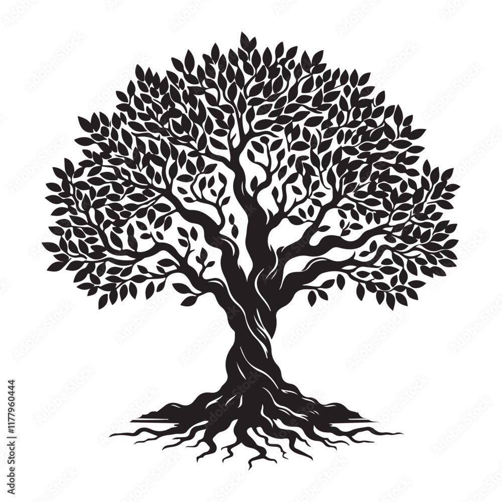Naklejka premium Majestic Black Silhouette Tree Vector Illustration